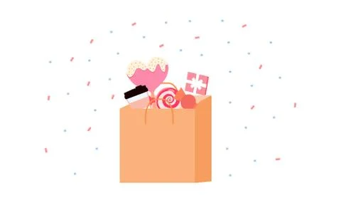 Package filled with sweets on a white background, vector graphics Stock Illustration