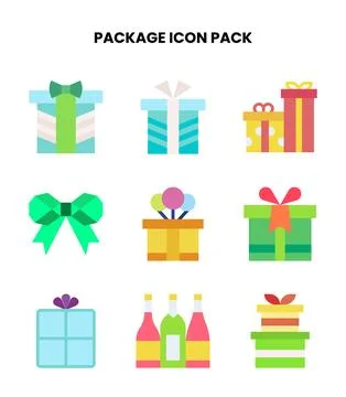 Package Flat Design Icons Pack Stock Illustration