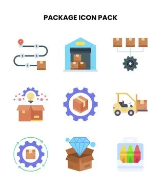 Package Flat Design Icons Pack Stock Illustration