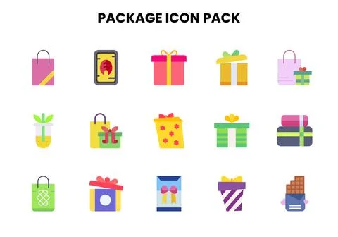 Package Flat Design Icons Pack Stock Illustration