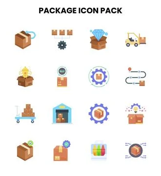 Package Flat Scalable Icons Pack Stock Illustration