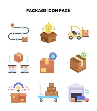 Package Flat Set Icons Pack Stock Illustration