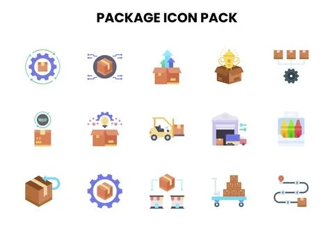 Package Flat Set Icons Pack Stock Illustration