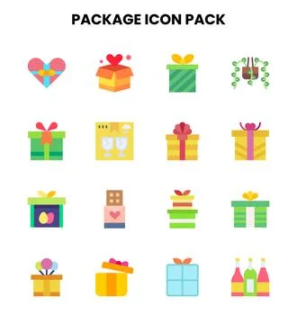 Package Flat Set Icons Pack Illustration