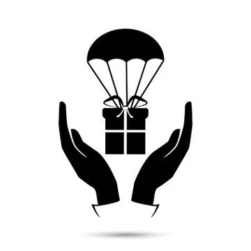Package flying down with parachute Stock Illustration