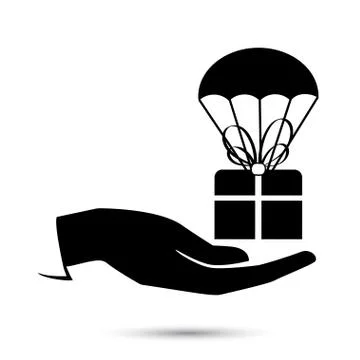Package flying down with parachute Stock Illustration