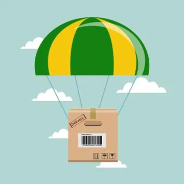 Package flying down from sky with parachute, concept for delivery service Stock Illustration