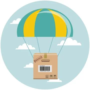 Package flying down from sky with parachute, concept for delivery service Stock Illustration