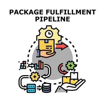 Package fulfillment pipeline process completing customer orders Stock Illustration