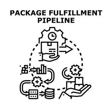 Package fulfillment pipeline process completing customer orders Stock Illustration