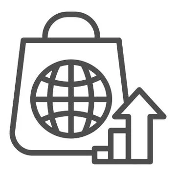 Package with globe and upward arrow line icon. Consumer demand growth symbol Illustrazione stock