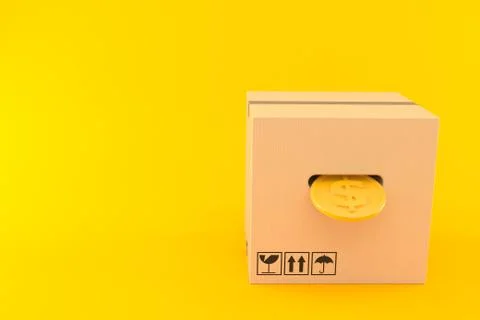 Package with golden coin inside 스톡 일러스트