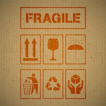 Package handling labels on cardboard Stock Illustration