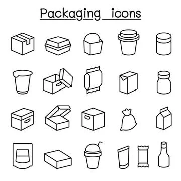 Package icon set in thin line style Stock Illustration