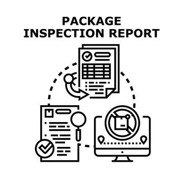 Package inspection report document research delivery monitoring Stock Illustration