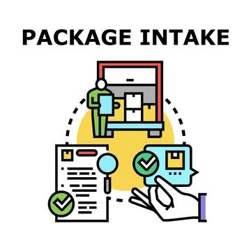 Package intake process in logistics and inventory management Stock Illustration