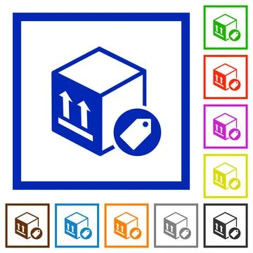 Package labeling flat framed icons Stockillustratie