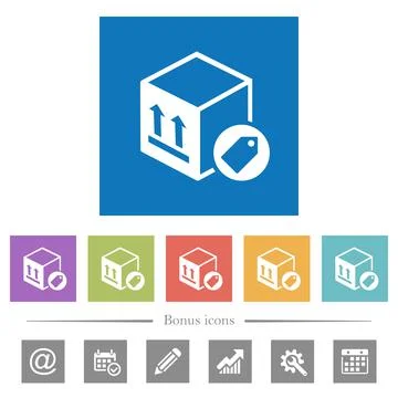 Package labeling flat white icons in square backgrounds Stock Illustration