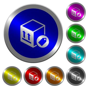 Package labeling luminous coin-like round color buttons Illustration