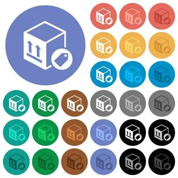 Package labeling round flat multi colored icons Illustration