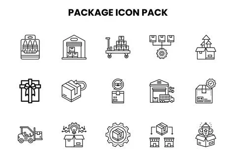 Package Line Bundle Icons Pack Stock Illustration