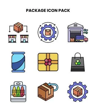 Package Lineal Color Vector Icons Pack Stock Illustration
