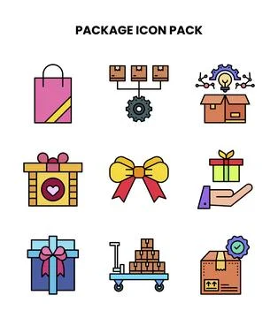 Package Lineal Color Vector Icons Pack Stockillustratie