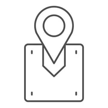 Package location thin line icon. Cargo location vector illustration isolated on Illustrazione stock