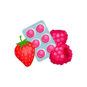 Package of lozenges with strawberry and raspberry flavor tastes, sucking candies Stock Illustration