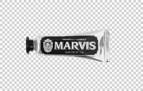 A package of Marvis toothpaste on an isolated transparent background Foto stock