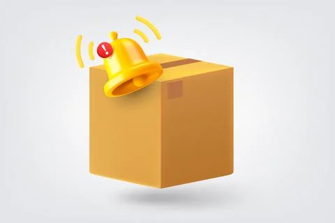 Package with notification bell. 3d vector illustration Illustrazione stock
