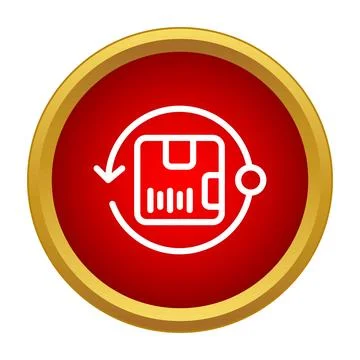 Package with recycle symbol in red circle icon Stock Illustration