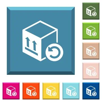 Package return white icons on edged square buttons Stock Illustration