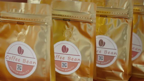 Package of roasted coffee beans, roasted coffee beans, waiting to be cooked Stock Footage 188915747