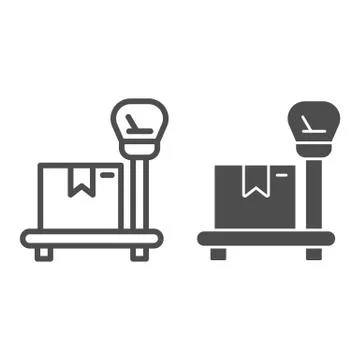 Package on scales line and solid icon, delivery and logistic symbol, industrial Stockillustratie