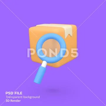 Package search isolated 3d render icon illustration PSD Template