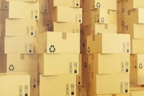 Package shipment, freight transportation and delivery concept, cardboard boxes Stock Illustration