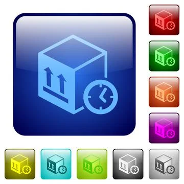 Package shipping time color square buttons Stock Illustration