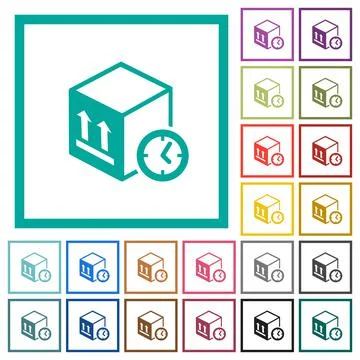 Package shipping time flat color icons with quadrant frames Ilustração Stock