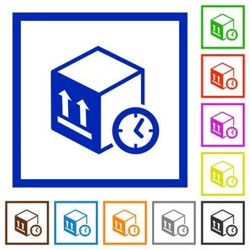 Package shipping time flat framed icons 스톡 일러스트