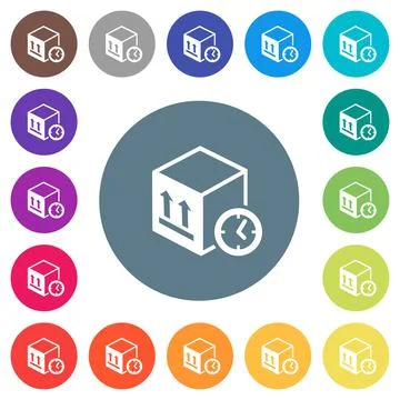 Package shipping time flat white icons on round color backgrounds 스톡 일러스트