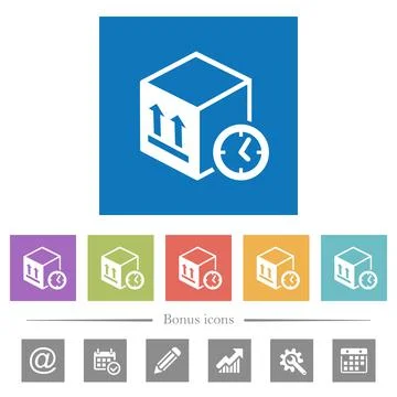 Package shipping time flat white icons in square backgrounds Stock Illustration
