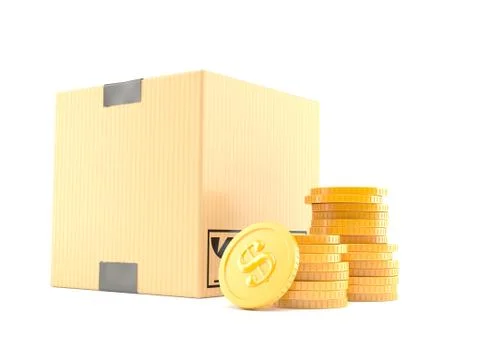 Package with stack of coins 스톡 일러스트