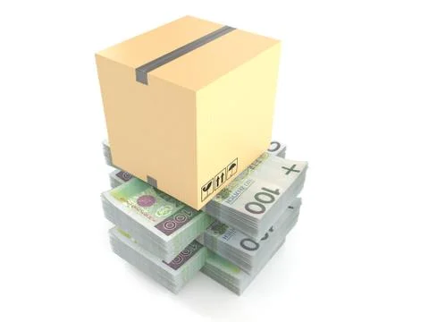 Package on stack of money Stock Illustration
