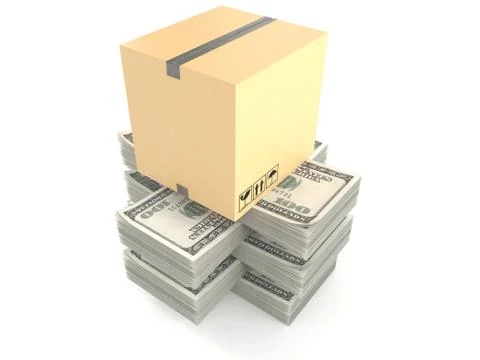 Package on stack of money 스톡 일러스트