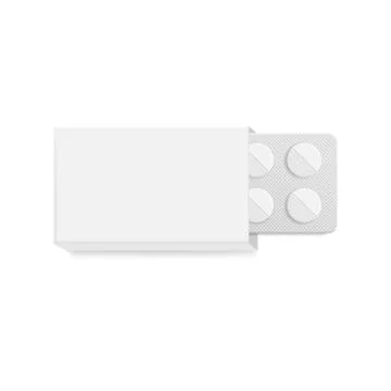 Package with tablets medicines mock up isolated on white background. Vector i Stock Illustration
