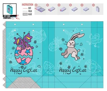 Package template for easter holiday with doodle drawings Illustrazione stock