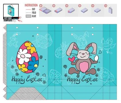 Package template for easter holiday with doodle drawings Illustrazione stock