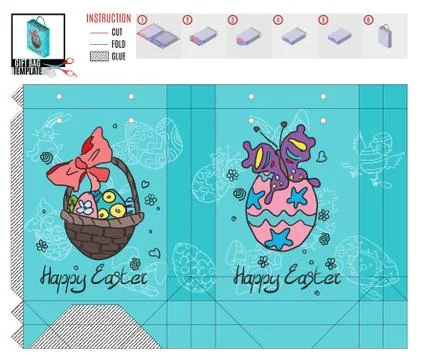 Package template for easter holiday with doodle drawings Illustrazione stock