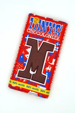 Package of Tony's Chocolonely letter M Stock Photos